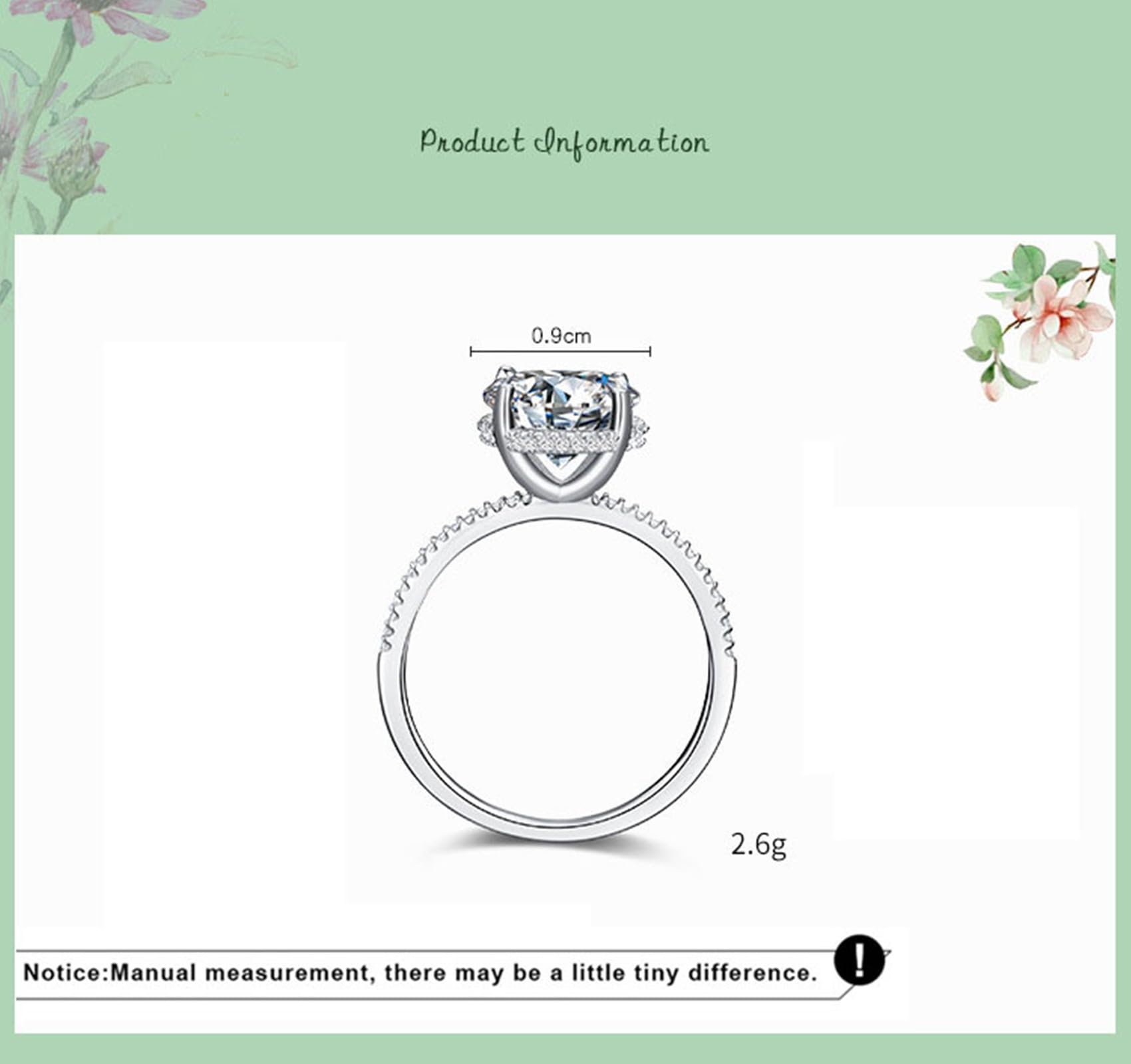 Hochzeit Ringe Weiß Gold, Damen Weißgold Zarter Halb-Ewigkeitsring mit 9 mm rundem Moissanit