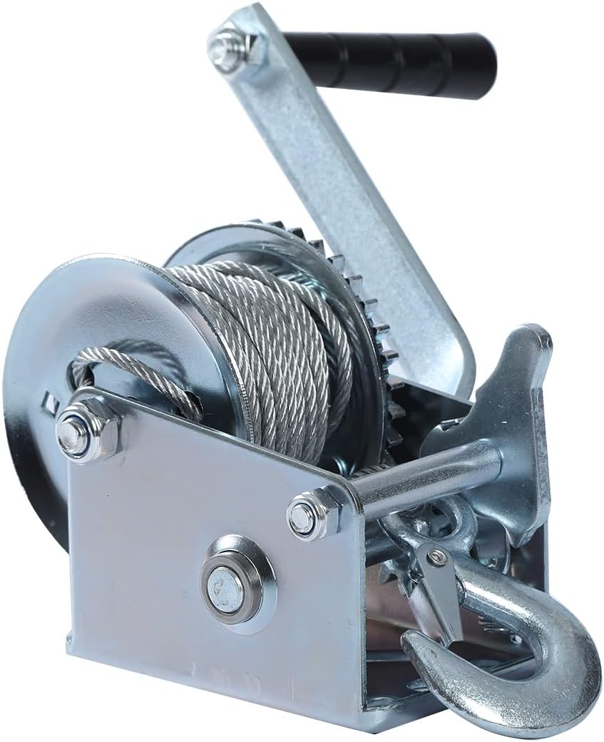 Hand Winch Heavy Duty 600lbs with Steel Cable and Ratchet Handle Hook 2