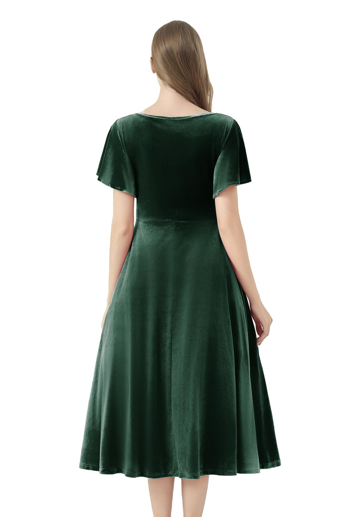 AXOE Femme Robe de Soirée Velour Mi Longue Chic et Glamour pour Invitée Mariage Ceremonie Cocktail