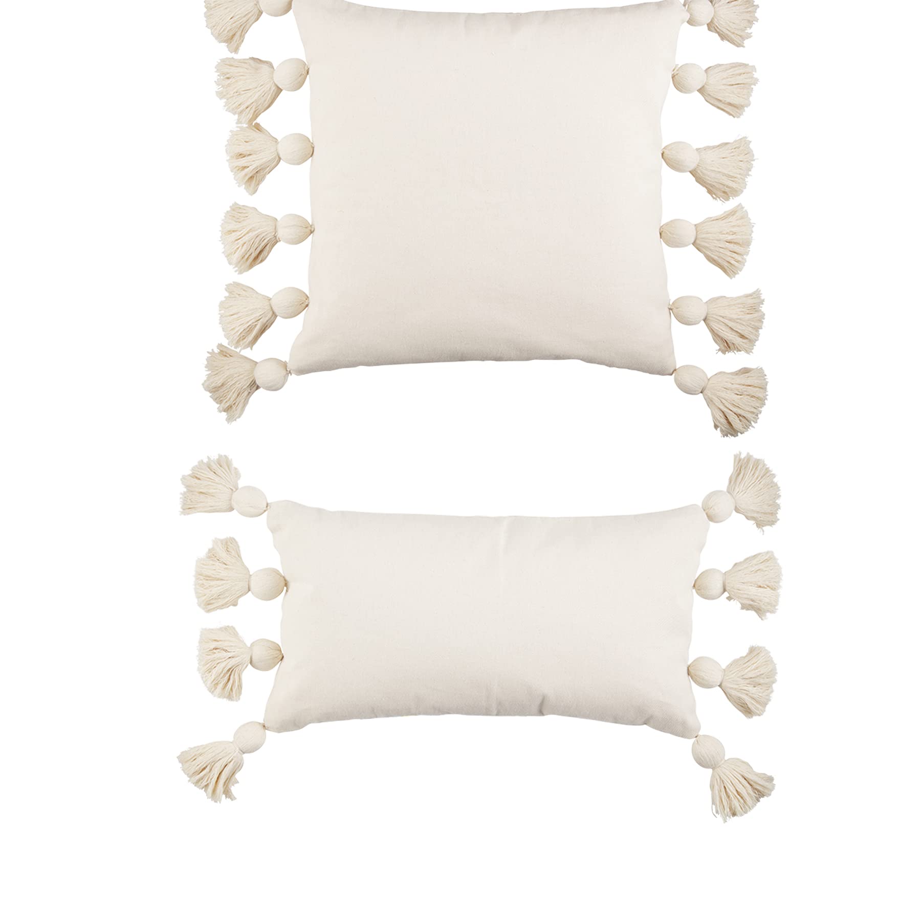 Cuscino Quadrato Bianco In Tessuto Sfoderabile 45 X 45 Cm Con Frange