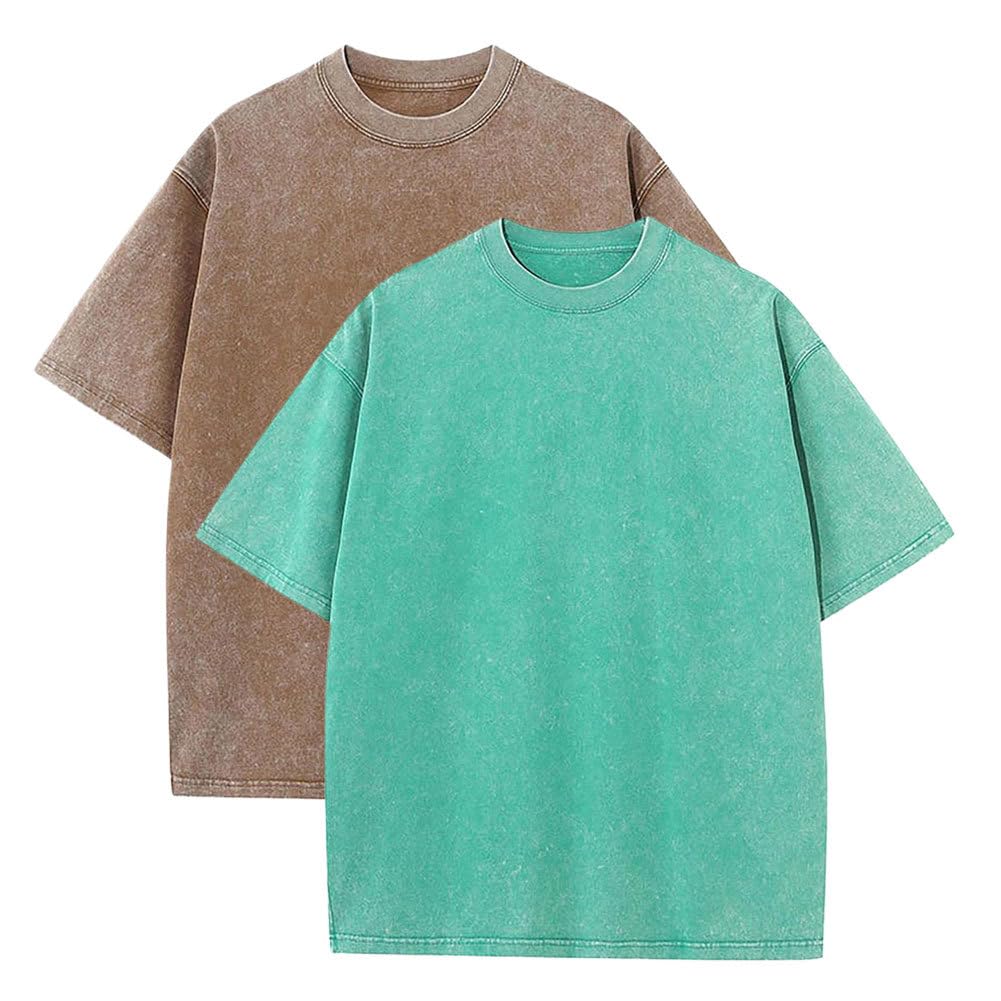 Botong Pump Covers T-Shirts Workout T Shirts for Men Oversized Gym Loose Fit Tshirt Vintage Heavyweight Tee Coffee+Green 4XL