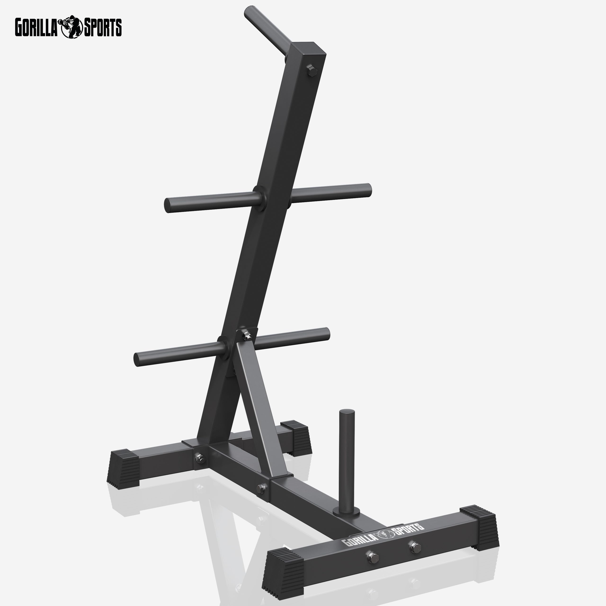 GORILLA SPORTS® Gewichtsständer – mit/ohne Set Hantelscheiben 77,5 kg, 6 Stangen, Ø 30 mm, max. Belastung 200 kg, Stahl, schwarz/weiß – Aufbewahrungsregal für Gewichte, Hanteln, professionell,