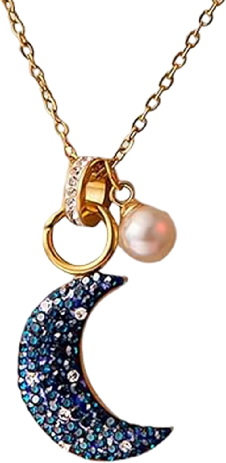 Zircon Lunar Crytal Heart Moon Pendant Necklaces Fashion Jewelry Women