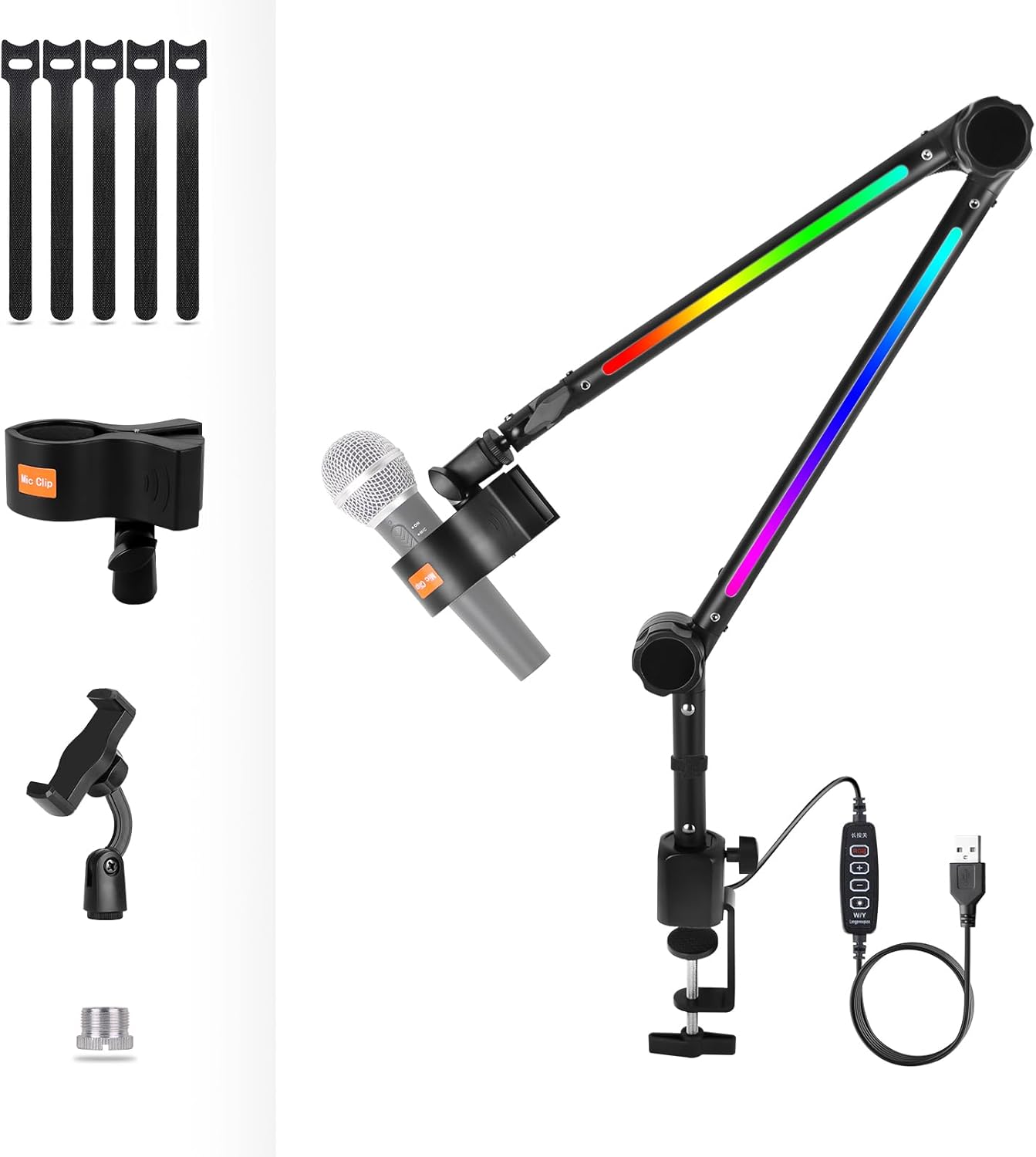 ST3 Microphone stand arm holder boom desk arm mic holder, with microphone upgraded clip, Suitable for 2 kg microphone (Black) (ST3-1)