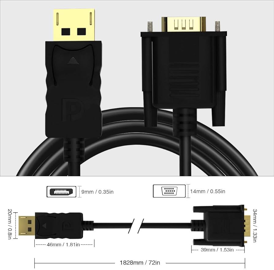 Amazon.co.jp: Displayport VGA 変換 ケーブル 1.8m 標準 DP-VGA