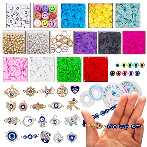 Lyroo Evil Eye Beads For Bracelet Making Kit For Girls Women Adults Include Clay Beads Preppy Beads Evil Eye Charms Kit Gold Beads Colour Beads For Bracelets Making Preppy Jewelry #TOP1