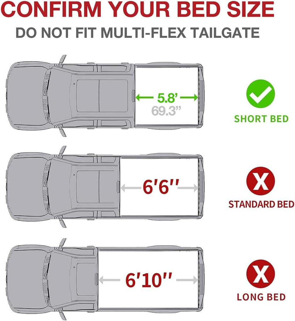 5.8FT(69.3") Soft Tri-fold Truck Fit for 2007-2024 Silverado Sierra 1500(Include 07-24 Classic) Pickup Bed Tonneau Cover 5.8',Black