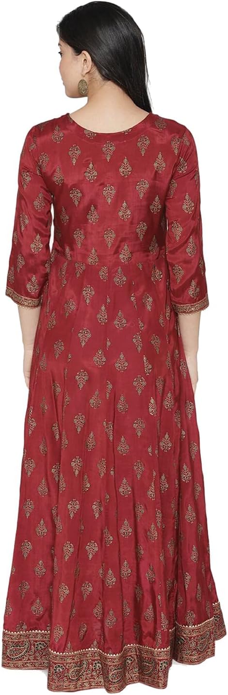 Compatible With rytras Women's Printed Anarkali Ethnic Wear Kurta Set with Dupatta(RYT206,S) Maroon