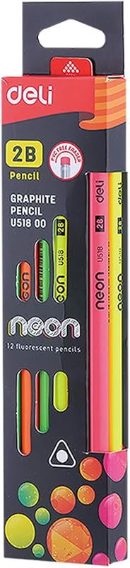 Deli u518 neon graphite 2b pencil set - 12 pieces