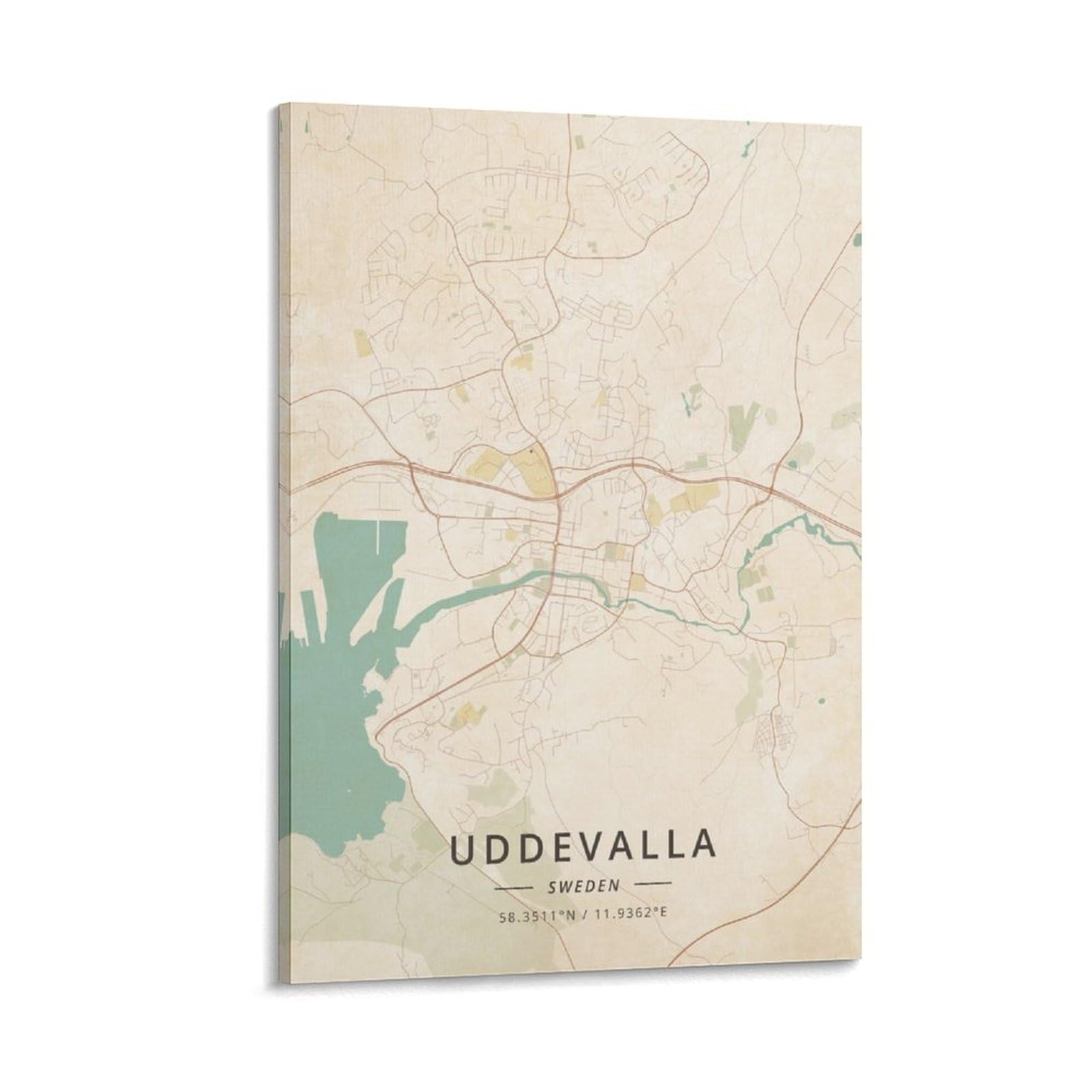 LZTEN Uddevalla - Poster con mappa della Svezia, stampa vintage, per camera di ragazzi e adolescenti, stampa artistica da parete su tela, 40 x 60 cm