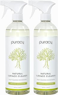 Puracy Multi-Surface Cleaner, Organic Lemongrass, Streak-Free Natural All Purpose Cleaner for Kitchens and Bathrooms, 25 Fl Oz (2-Pack)