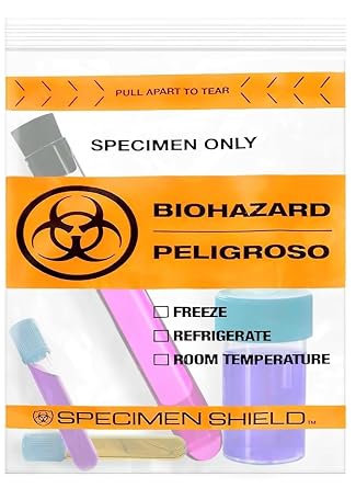 APQ Supply Biohazard Specimen Bags with Tear Strip, Clear Orange, 12 x 15 Inches, Pack of 100, Zipper Closure, 3-Wall Design for Document and Sample Storage