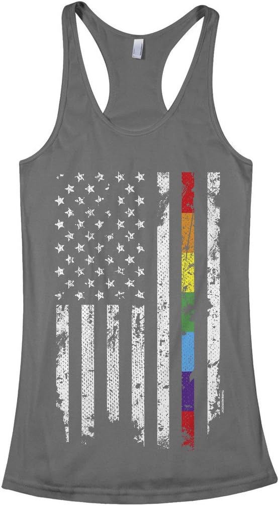 Threadrock Women's Gay Pride Rainbow American Flag Racerback Tank Top