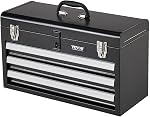 VEVOR Metal Tool Box, 20.5-inch, Portable Metal Tool Box with 3 Drawers, Small Tool Chest with EVA Liners, Ball Bearing Slide Drawers Locking & Powder Coated Finish, Multi-Function Tool Organizer