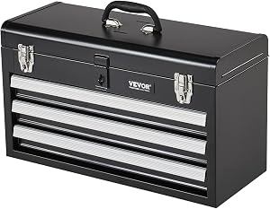 VEVOR Metal Tool Box, 20.5-inch, Portable Metal Tool Box with 3 Drawers, Small Tool Chest with EVA Liners, Ball Bearing Slide Drawers Locking & Powder Coated Finish, Multi-Function Tool Organizer