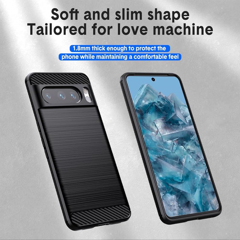 Image of NPRC Hybrid Ultra Slim Protective Case TPU Non-Slip Carbon Fiber Texture Shockproof Case Cover for Google Pixel 8 Pro - Black