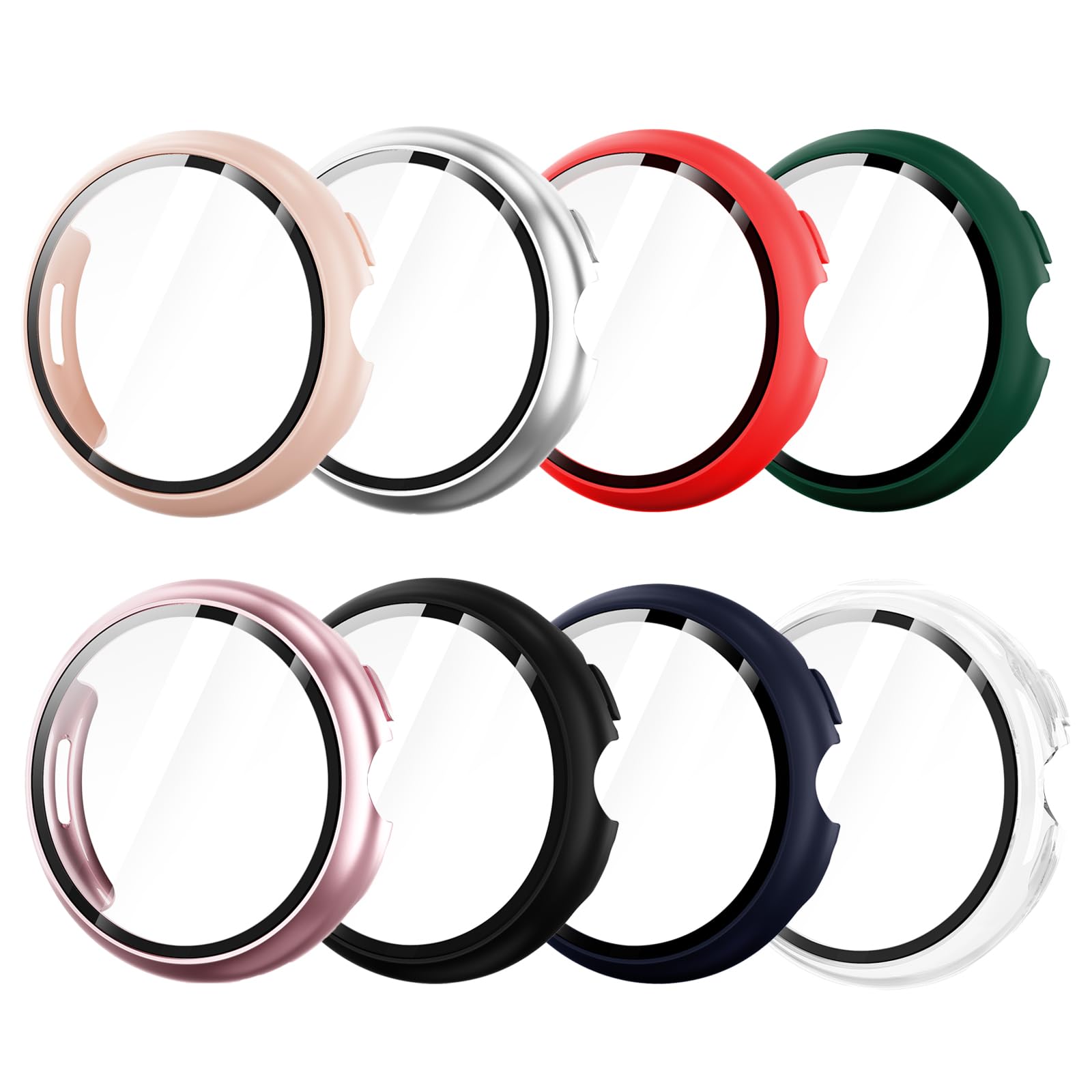 HXFRTYU 8 Pack Case for Google Pixel Watch 3 45MM Screen Protector, Hard PC Bumper Overall Protective Tempered Glass Cover Accessories for Pixel Watch