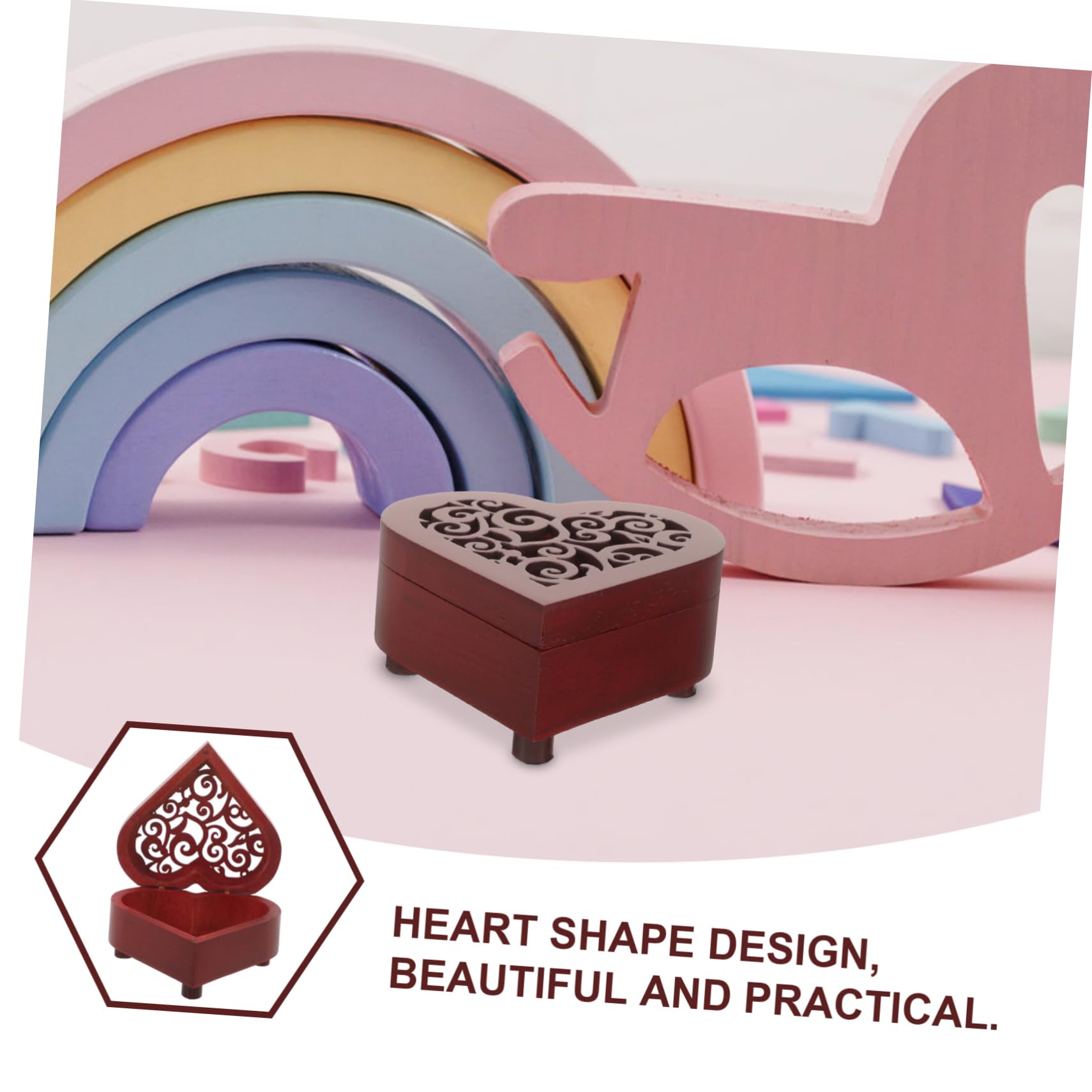 ABOOFAN 4piezas Caja Musical De Madera Retro Diseño De Corazón Hueco Para De Cumpleaños y Decoración De Fotografía Para Festivales y Eventos Especiales