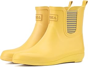 HISEA Rubber Rain Boots for Women Fashion Waterproof Chelsea Boots Short Ankle Garden Shoes Wedge Heel Anti-Slipping Rainboots for Ladies Outdoor Work Booties with Comfort Insole