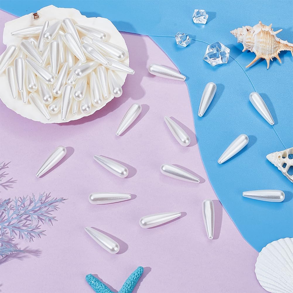 100Pcs 29.5mm Teardrop Pearl Beads Bulk White Water Drop Beads Faux Pearl Loose Bead Teardrop Pearls Bracelet Bead for DIY Beacelet Necklace Earring Jewelry Making Craft，Hole: 1.5mm - Image 2