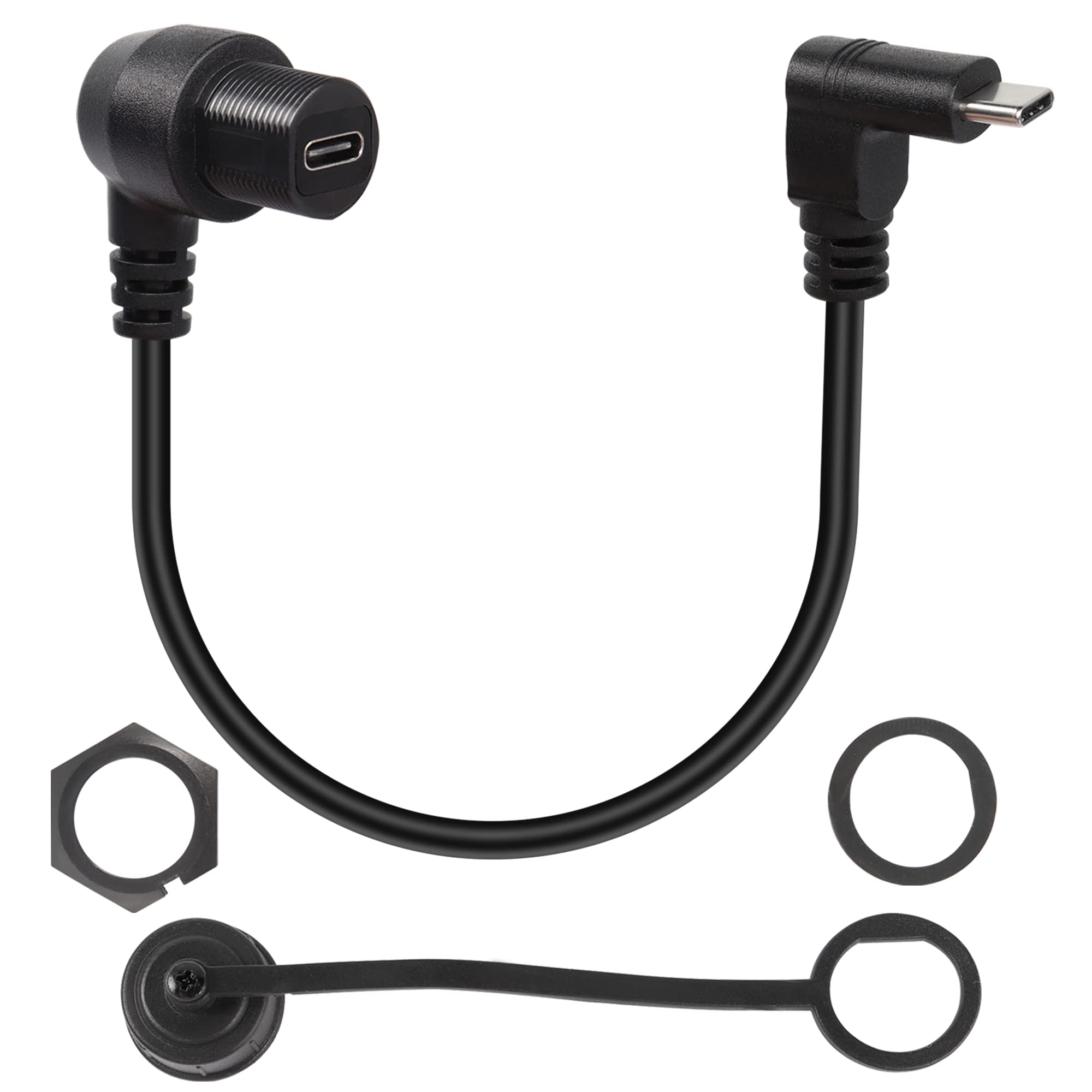 QIANRENON 10 Gbps USB C 3.1 attacco filettato cavo corto adattatore USB tipo C 3.1 maschio a femmina incorporato, cavo di montaggio impermeabile PD 60 W 4 K @60 Hz, per mobili/auto/RV