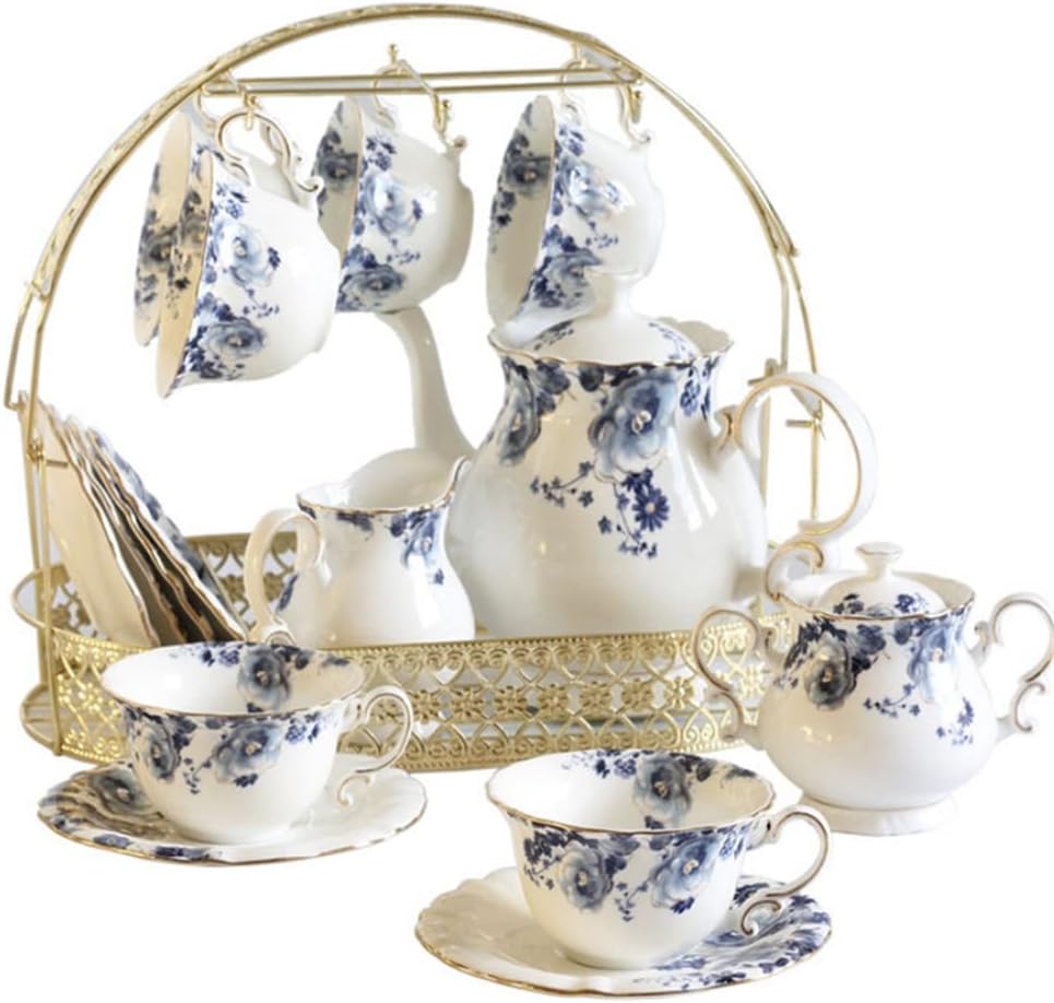 Flower Bone China Coffee Set Ceramic Tea Pot Cup Sugar Bowl Teapot