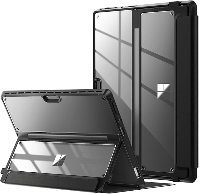 MoKo Case for Microsoft Surface Pro 8 13" 2021, Shockproof Protective Cover Case with Transparent TPU + PC Shell, Compatible with Surface Pro Signature Keyboard & Surface Slim Pen 2, All - Black