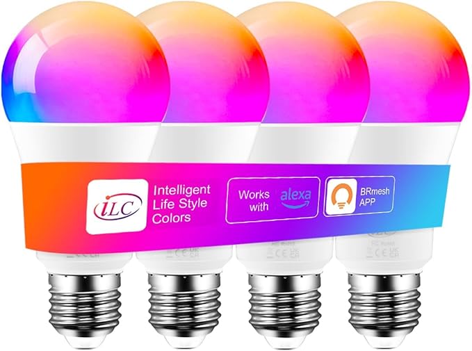 iLC Bombilla Inteligente Alexa LED 12W, Compatible con Alexa (se necesitan dispositivos Echo), E27 2700K-6000K CCT + RGB Colores (Paquete 4)