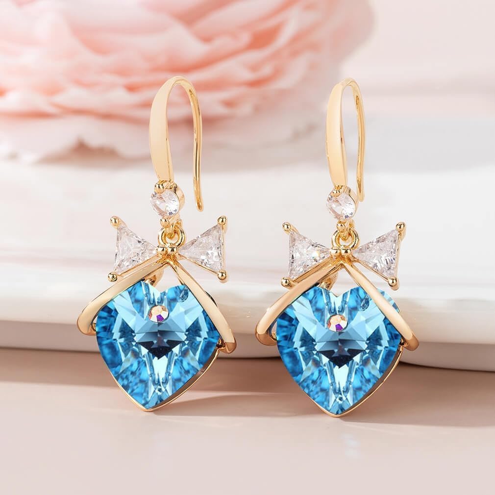Austrian Crystal Bowknot Heart Drop Dangle Earrings for Women Fashion 14K Gold Plated Hypoallergenic Jewelry - Image 5