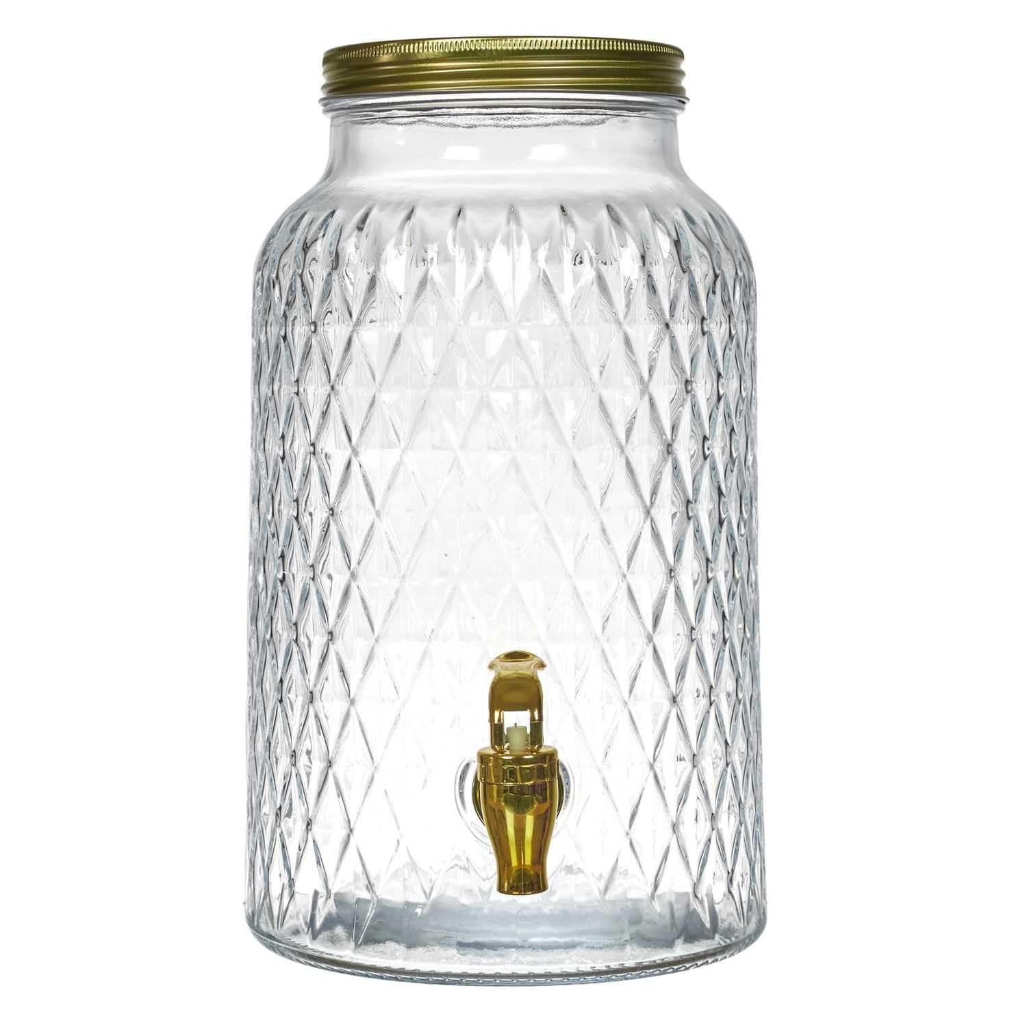 COOK CONCEPT, KA6280, 6-Liter-Trinkbrunnen im Diamant-Design, ideal für Cocktails, Biere und Säfte, praktischer Wasserhahn, perfekt für Partys und Aperitifs – transparent, goldfarben