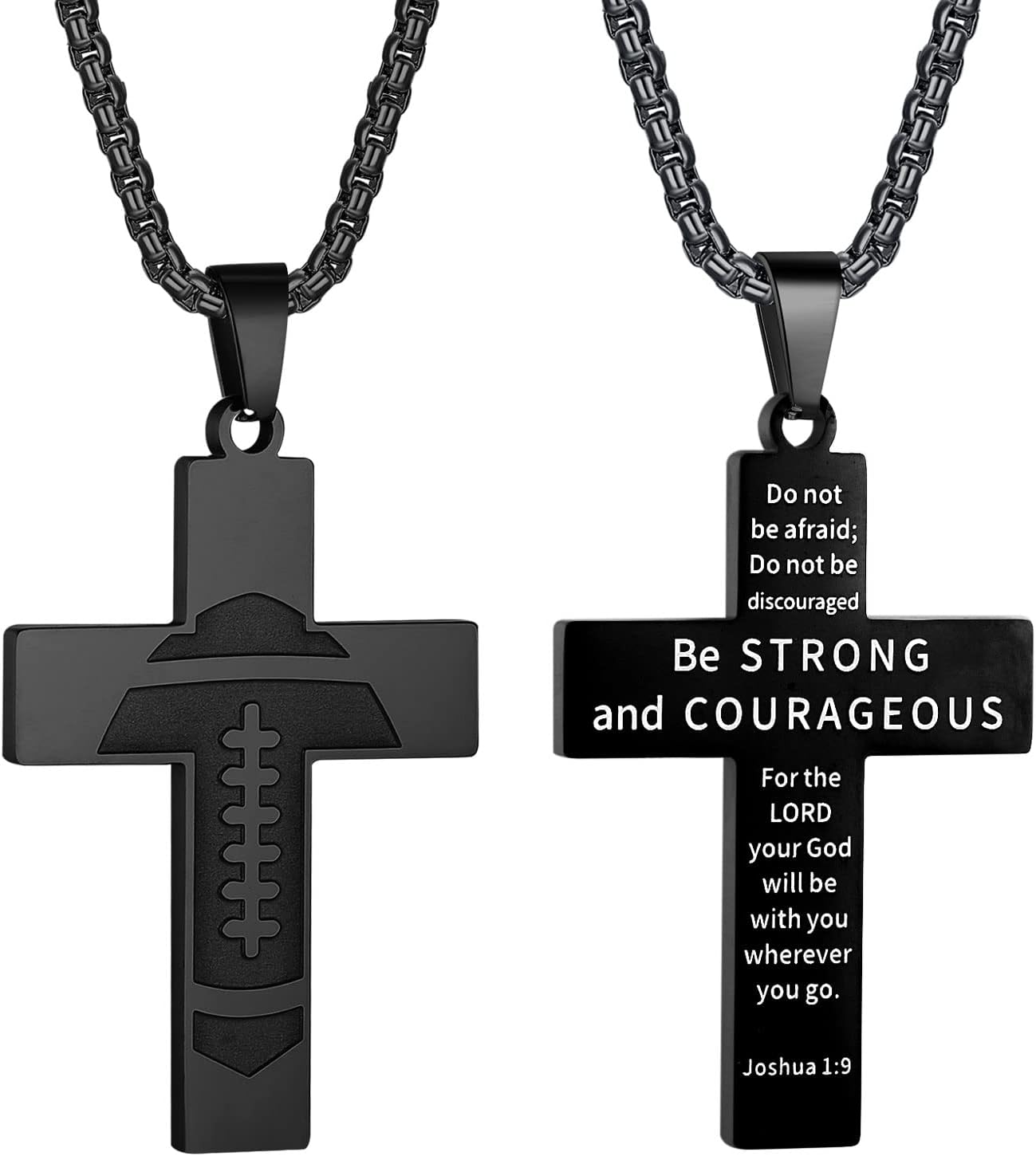 Football Cross Necklace - Boys Inspirational Bible Verse Pendant, Stainless Steel Chain, 22+2 inch Sports Jewelry Gift for Men & Women