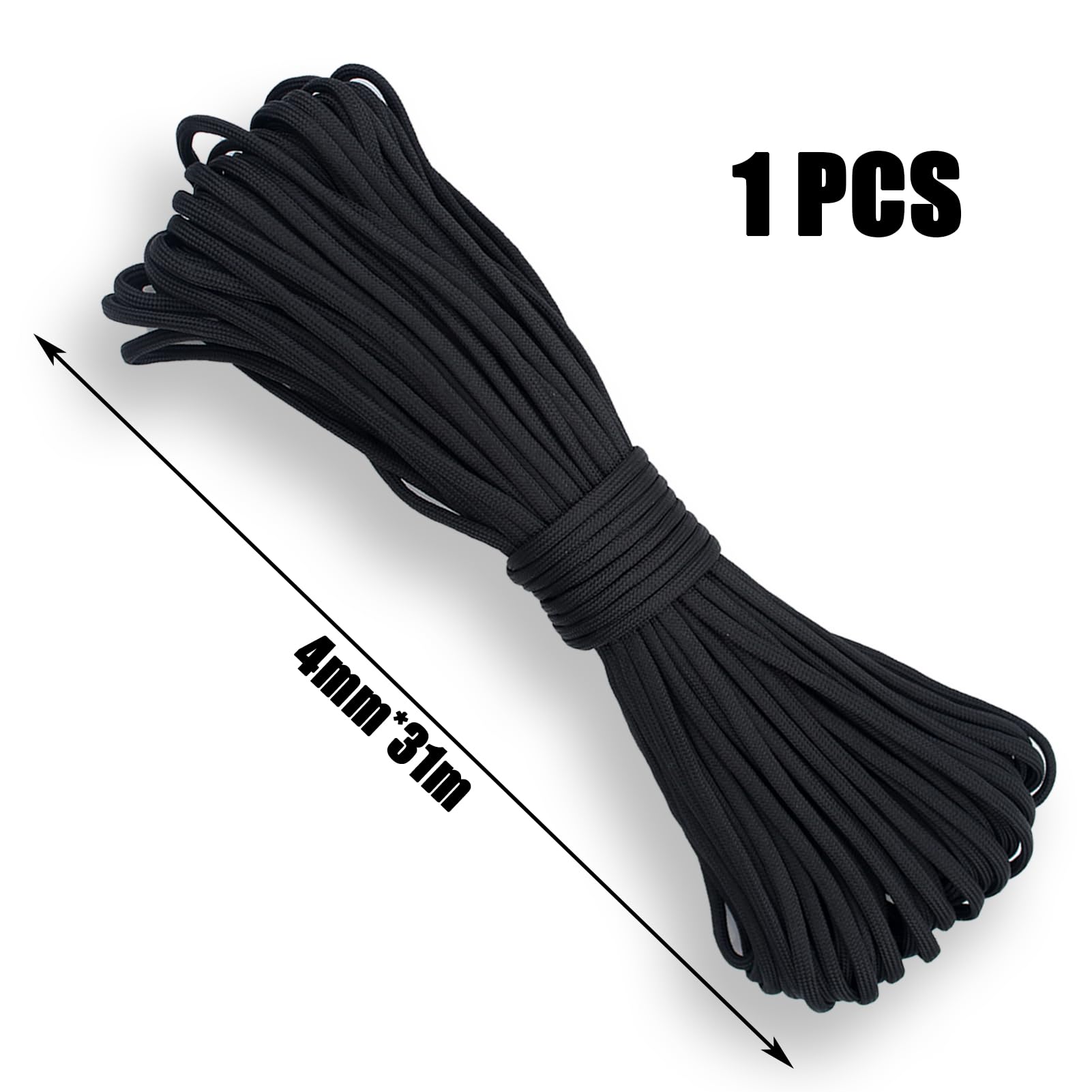 31m*4mm Paracord,Cuerda Paracord,Paracord 7 Core Strands,Cuerda Camping,Cuerda para Pulseras,7 Hilos,para Acampar al Aire Libre y la Supervivencia 102ft(Negro)