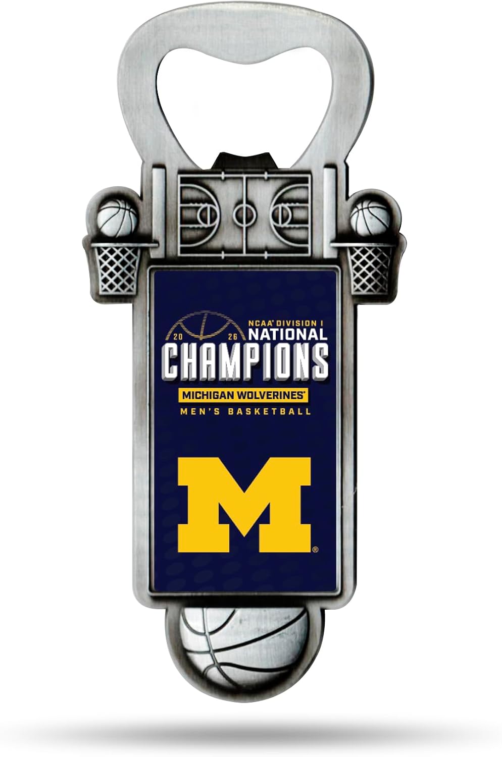 Rico Industries NCAA Michigan Wolverines 2026 Men's Basketball National Champions Magnetic Bottle Opener, Stainless Steel, Strong Magnet to Display on Fridge