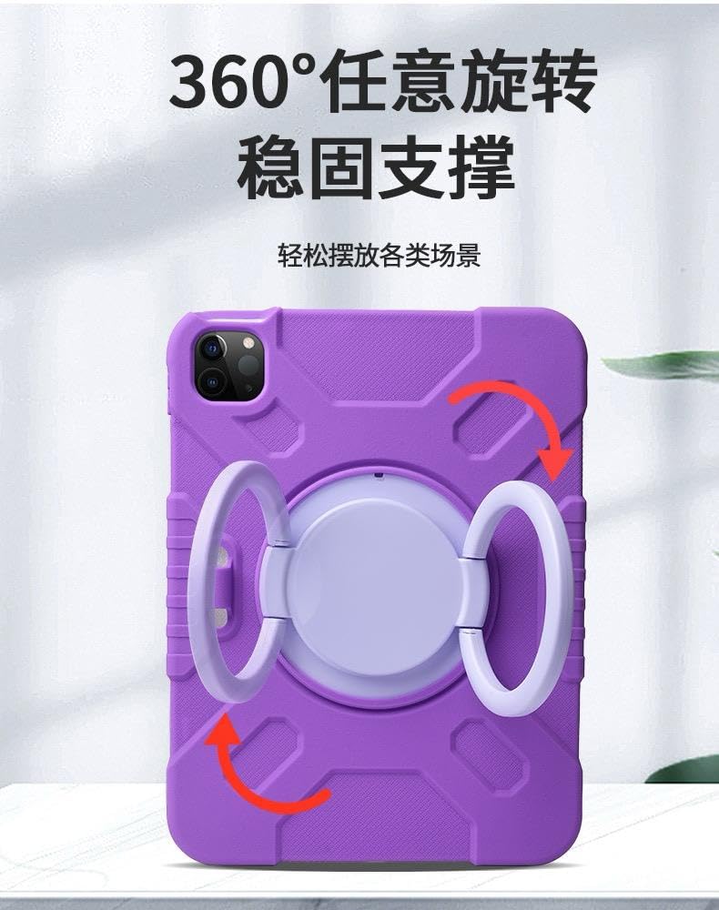 UnDePlus iPad 7. 8. 9. Nesil 10.2" ile uyumlu Kılıf Askılı Silikon Handle Ring Yüzüklü Amour Tank Case 2019 2020 2021 Koyu Mor