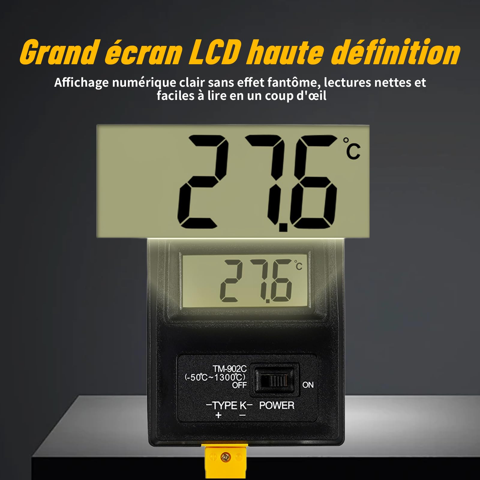 Type K Thermocouple Thermomètre, -50~1300℃ Thermomètre numérique Testeur de Température à Thermocouple Type K, Type De Contact Thermomètres Avec 2 Thermocouples pour Gaz, Liquides
