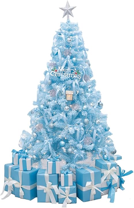Amazon Co Jp 植毛クリスマスツリー Led温かみのある白色水色の植毛人工クリスマスツリーを備えた ヒンジ 強化金属ベース 組み立てが簡単 おもちゃ