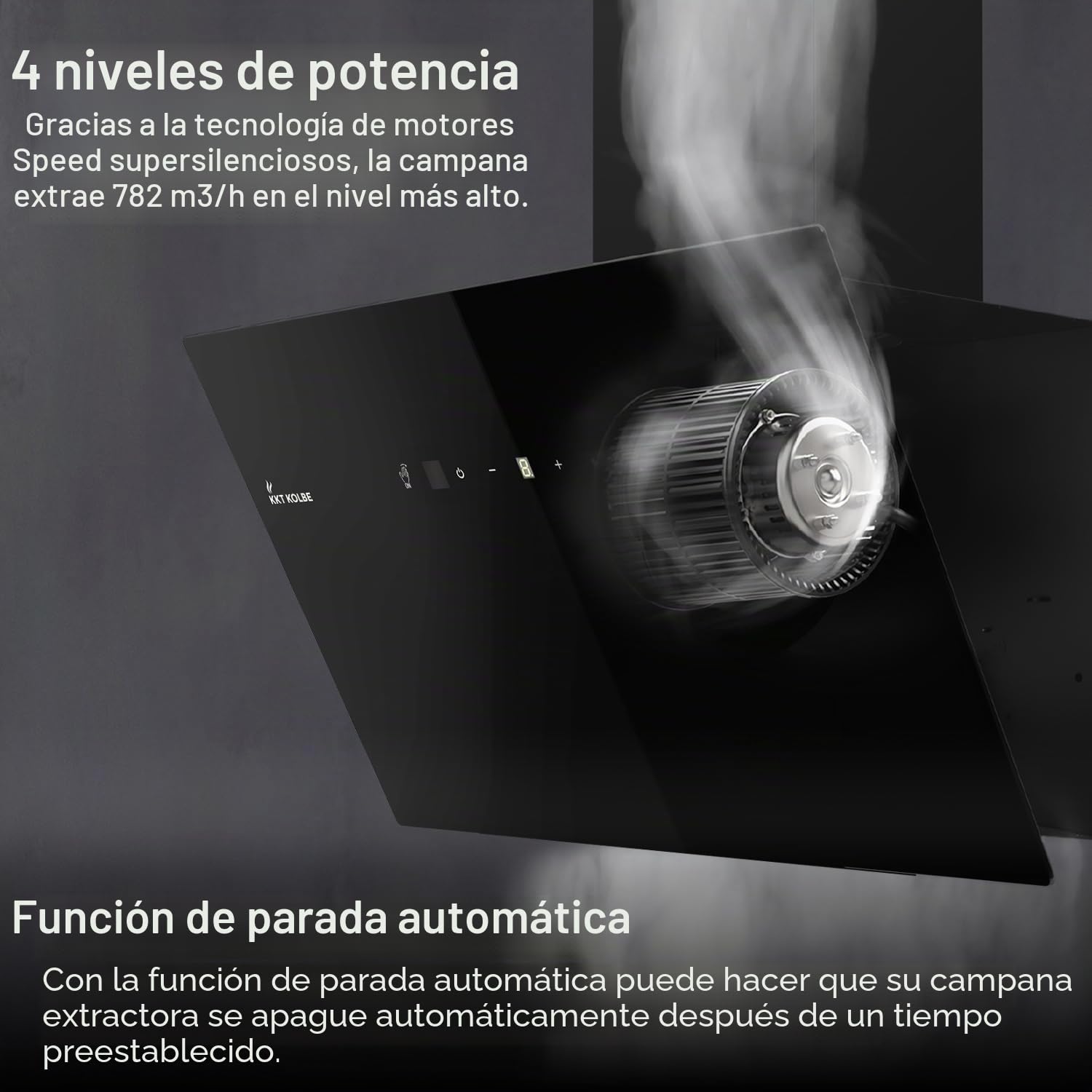 KKT KOLBE Campana extractora 80 cm | aire de circulación de aire de escape | 782 cbm/h | cubiertas sin cabeza | negro vidrio | control de gestos | control táctil sensor | iluminación LED | TRIO8025S