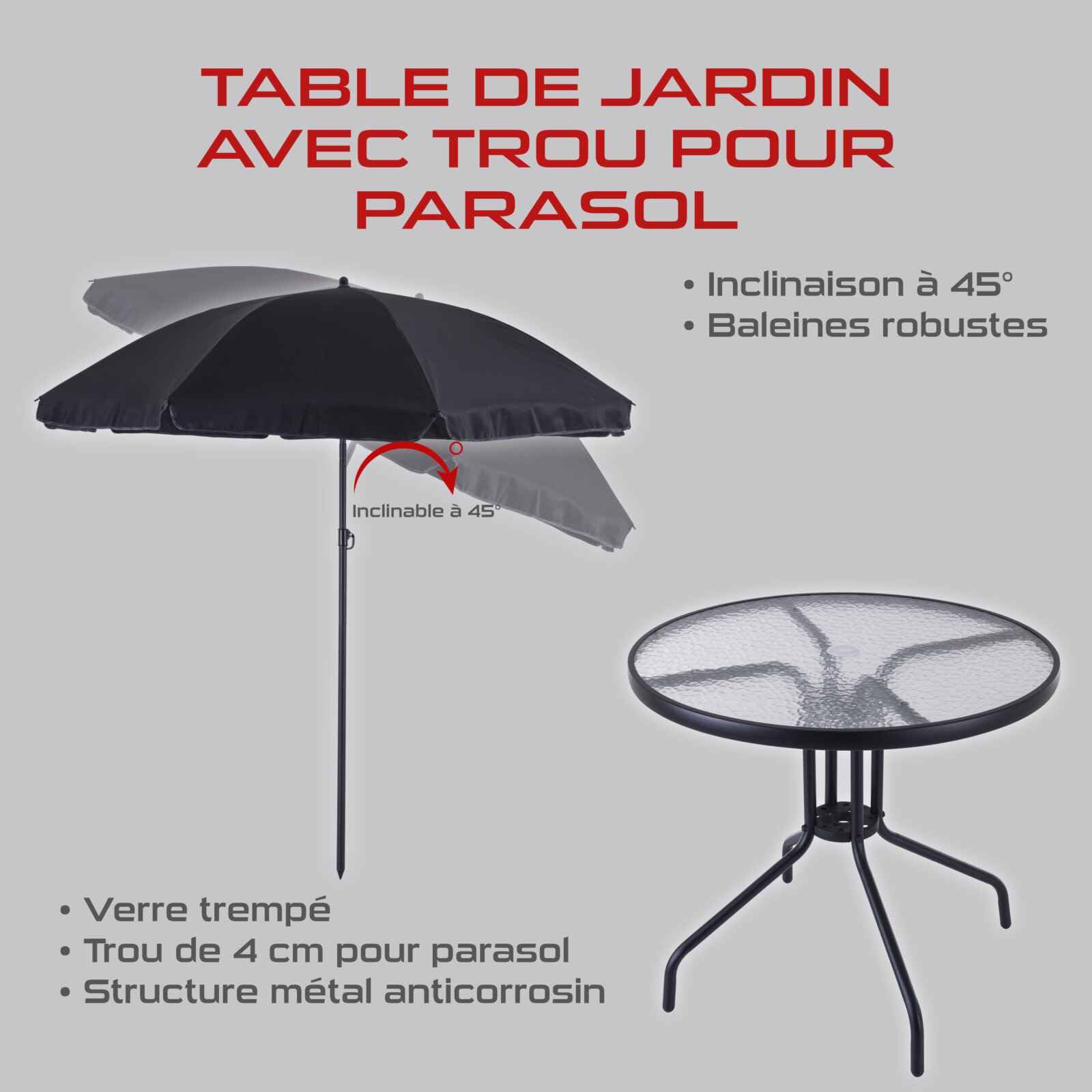 Practixx Salon de Jardin pour Balcon PX-BS-1 – Salon de Jardin 4 Personnes – Ensemble Table et 4 chaises de Jardin – Parasol Inclus – Résistant aux intempéries et aux UV