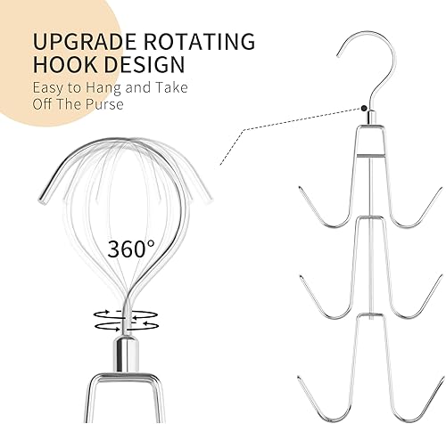 Miniatura 10 de Percha para armario, paquete de 2 organizadores giratorios para bolsos, ganchos para colgar bolsos, organizadores de armario que ahorran espacio y