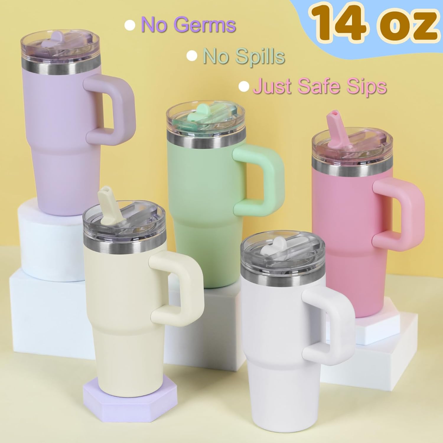 14 oz Tumbler for kids with Detachable Flip Straw Lid and handle, 100% Leak Proof 14 oz mini cup, Stainless Steel Vacuum Insulated Tumbler, Wide Mouth Easy to Clean, Keep Cold or Hot (Light Green) - Image 5