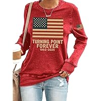 Women's Turning Point Forever 1993 2025 Print Round Neck Sweatshirt America Flag Top Red