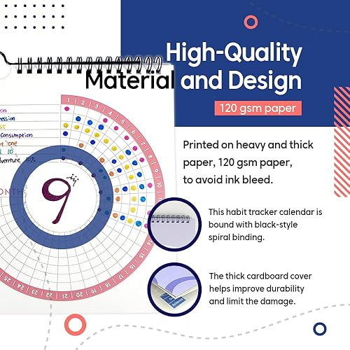 Miniatura 3 de Habit Tracker - Agenda de objetivos  Sigue el progreso y alcanza objetivos con encuadernación en espiral, calendario semanal mensual grande y bloc