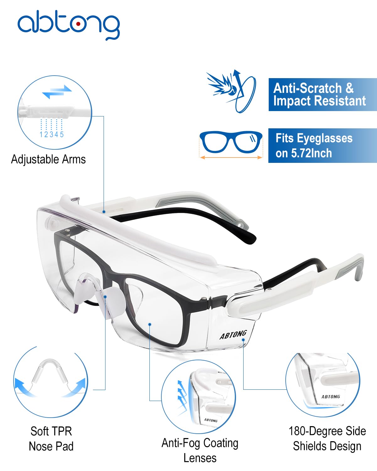 Anteojos de seguridad antivaho, ANSI Z87.1 anteojos de seguridad con lente envolvente transparente y patillas ajustables