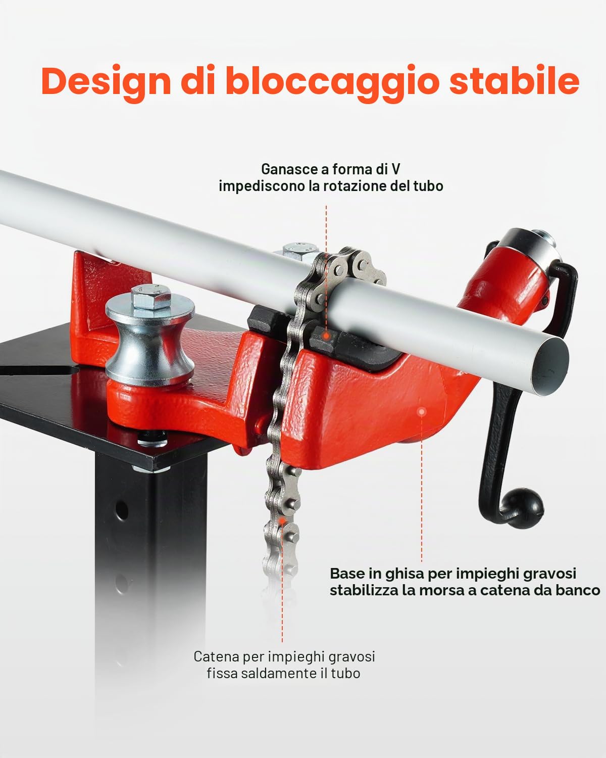 VEVOR Morsa a Catena per Tubi per Impieghi Gravosi, Catena Robusta da 660 mm e Base in Ghisa, Supporto per Piastra Morsa con Attacco a Gancio con Altezza Regolabile, Adatto a Ricevitori da 50 x 50 mm