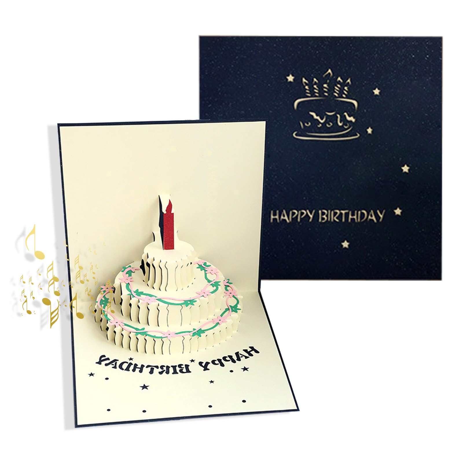 3D Pop Up Cake Birthday Cards Warming Light Musical Happy Birthday Cards Postcards Switch Laser Cut Birthday Gift Cards for Mom, Wife, Sister, Boy, Girl, Friends 1 Pack Blue