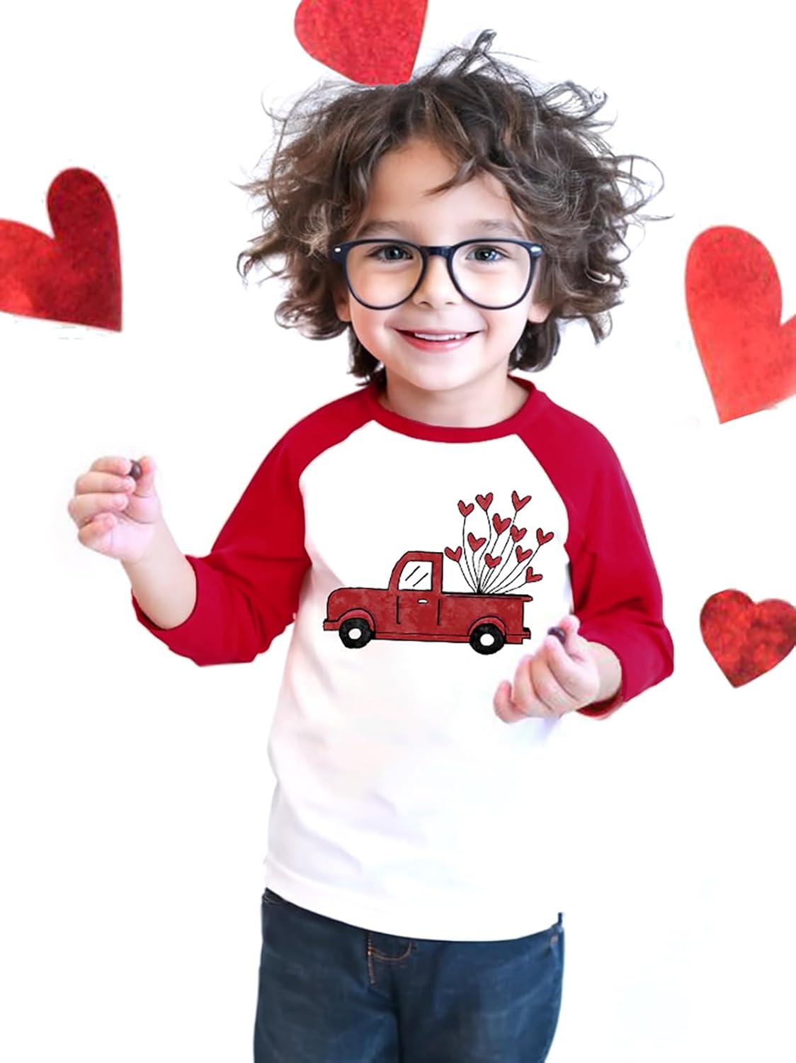 Boys Valentines Shirt Raglan Sleeve Toddler Kids Truck Dinosaur Love Heart Graphic Outfits - Image 2