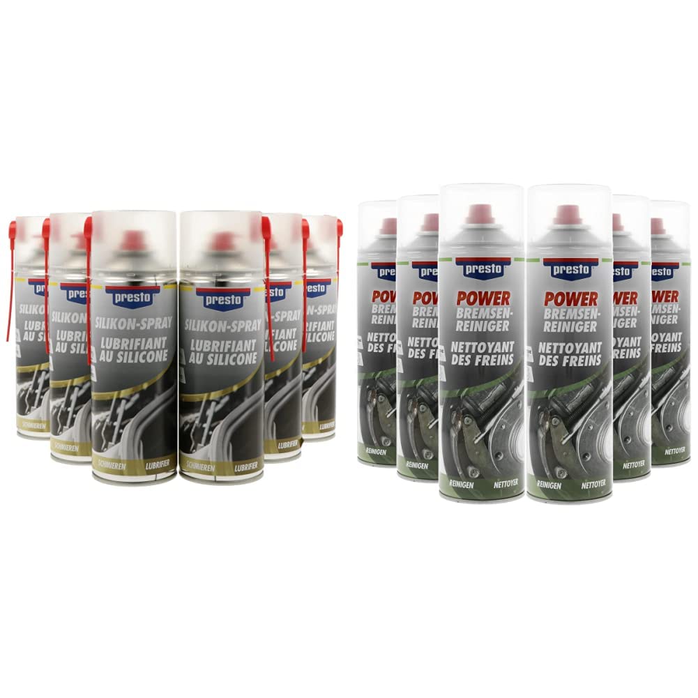 Presto 540646 Set di 6 Spray al Silicone 400 ml & 531583 Set di 6 Detergente per freni POWER 500 ml
