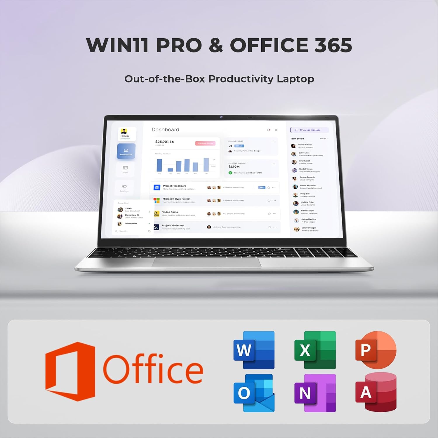 2026 Slim Business Laptop with Office 365 8GB RAM 256GB SSD Windows 11 Pro thumbnail