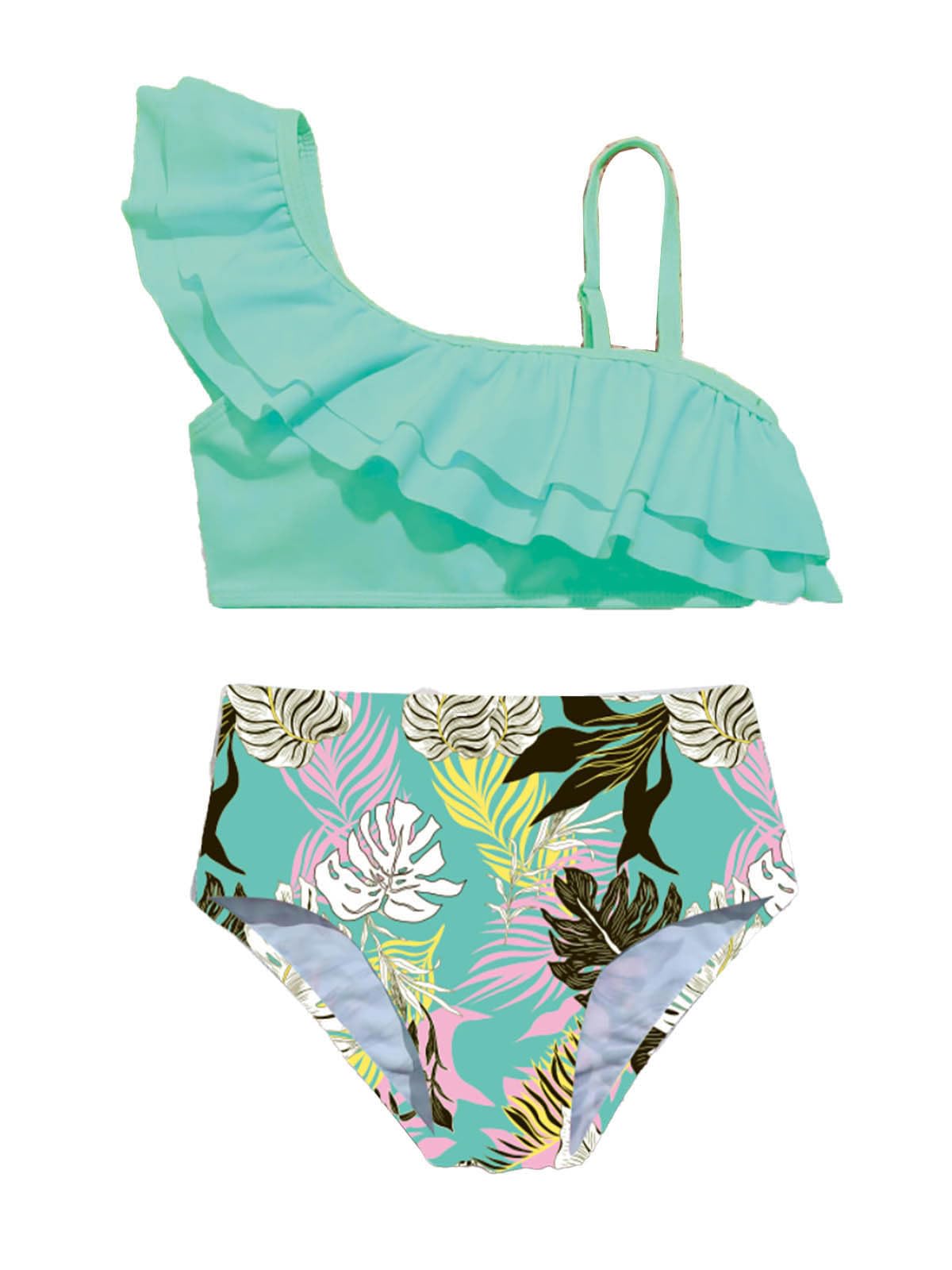 TiaoBug Conjunto de Bikini para Niña Top de Baño + Braguita Braga de Bikini Bañador Estampado Hawaiano Ropa de Playa Natación Piscina