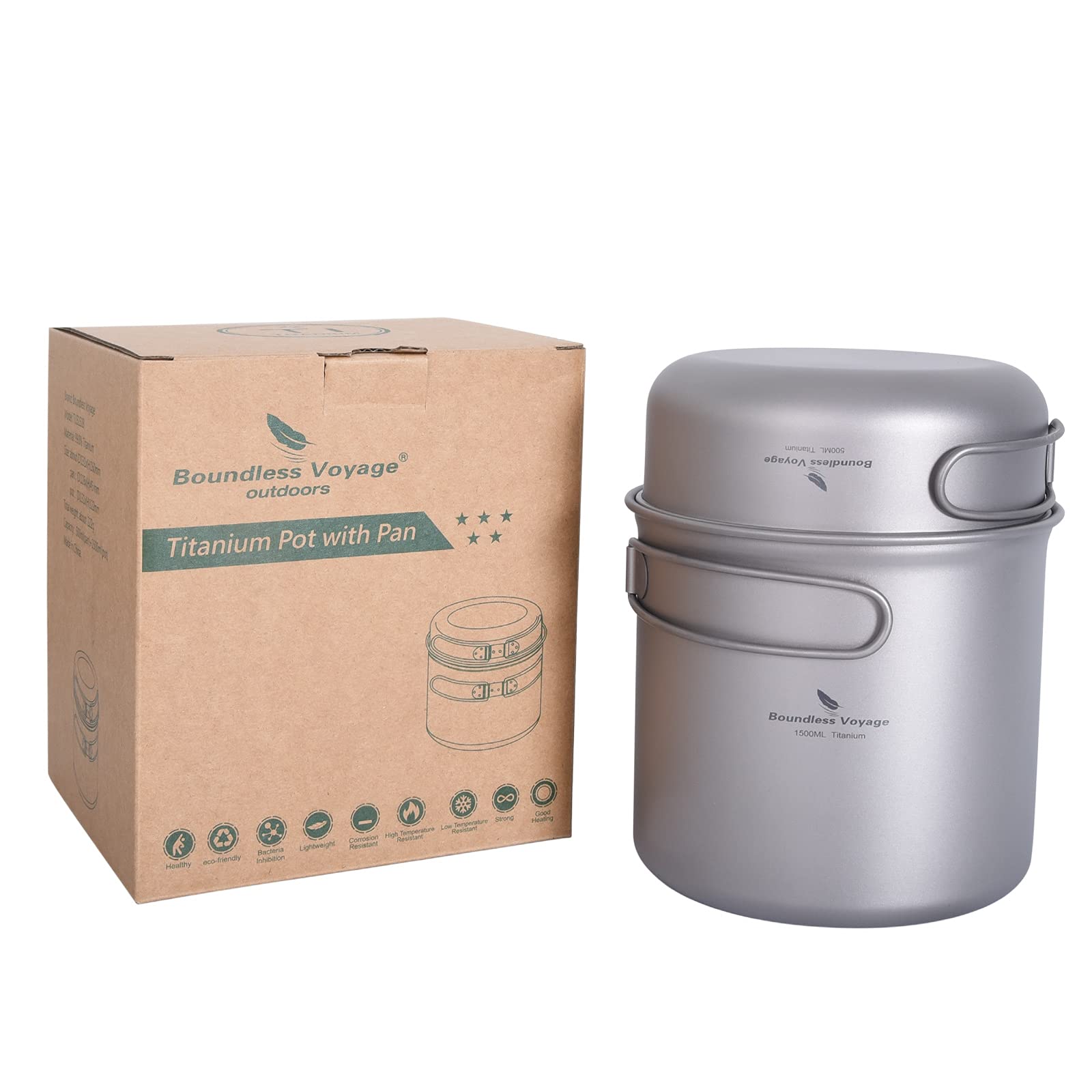 Boundless Voyage Titanium Topfpfanne Kochset mit Klappgriff Outdoor Camping Picknick Wandern Becher Teller Geschirr Kochset